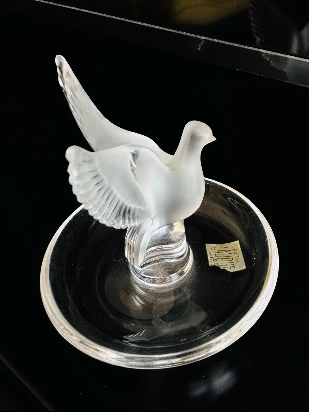 Signed Lalique Frosted White Dove Vanity Tray